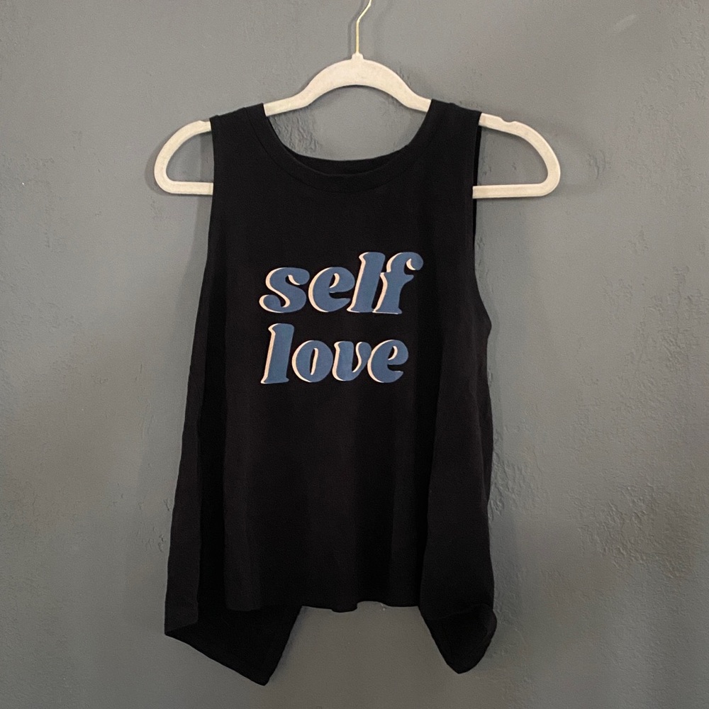 Known Supply Black Sleeveless Top with 'Self Love' Print Organic Cotton